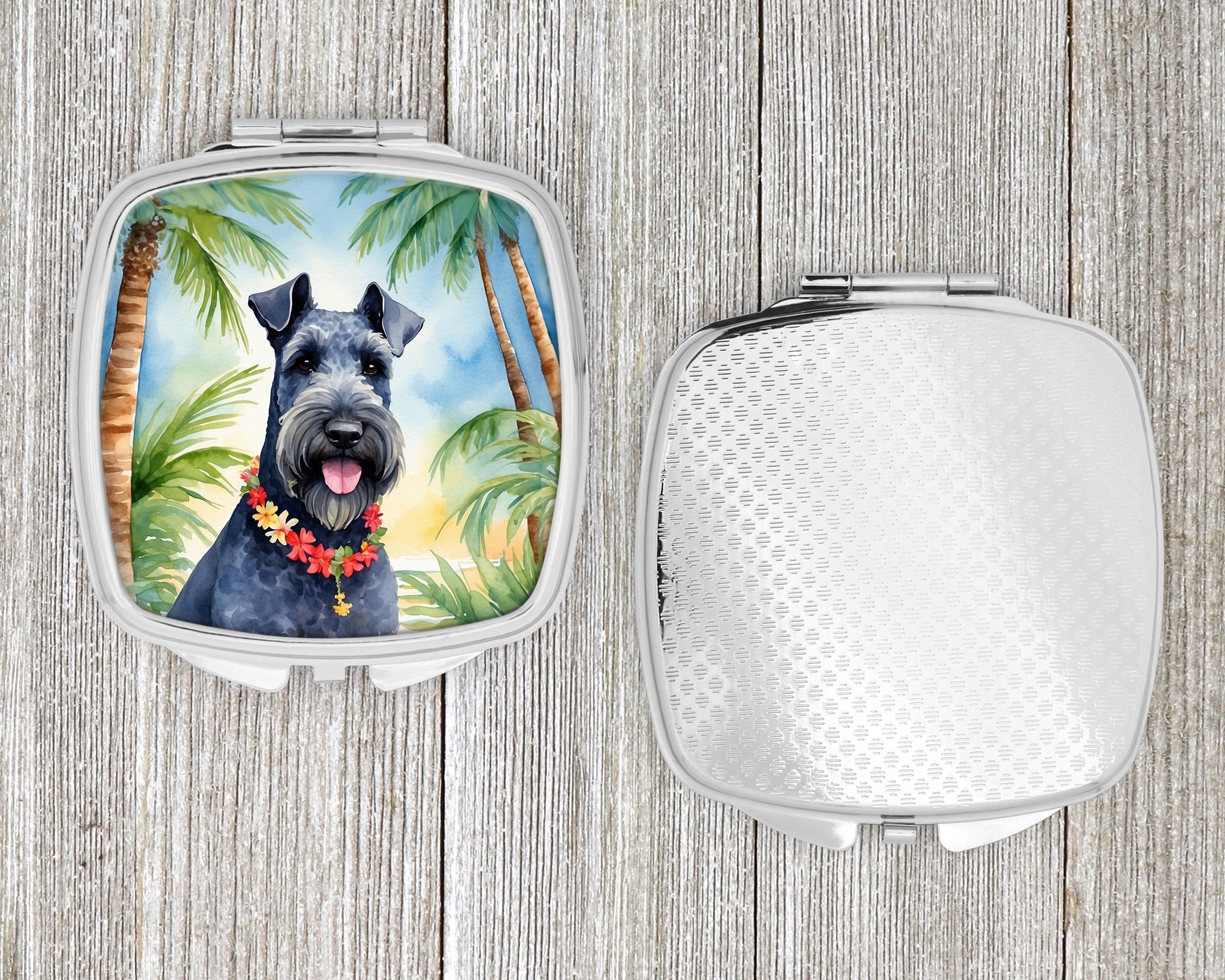 Kerry Blue Terrier Luau Compact Mirror Decorative Travel Makeup Mirror for Women Girls Gifts Pocket Makeup Mirror Folding Handheld