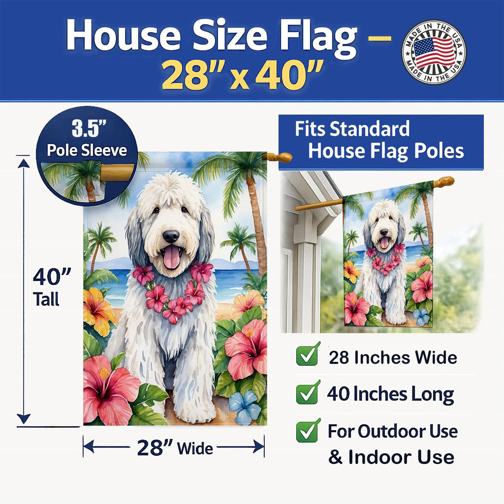 Komondor Luau House Flag 28x40 Porch Sleeve Pole Decorative Outside Yard Banner Artwork Wall Hanging, Polyester