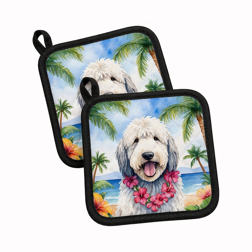 Komondor Luau Pot Holder Set of 2 Heat Resistant Quilted Hot Pads 7.5 x 7.5 Inch, Insulated Kitchen Trivets for Cooking & Baking
