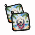 Komondor Luau Pot Holder Set of 2 Heat Resistant Quilted Hot Pads 7.5 x 7.5 Inch, Insulated Kitchen Trivets for Cooking & Baking