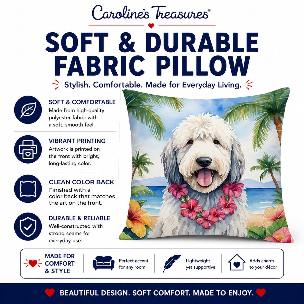 Komondor Luau Decorative Throw Pillow 14x14 Indoor Outdoor Accent Cushion, Fabric Cover with Insert for Sofa, Bed, Porch & Living Room