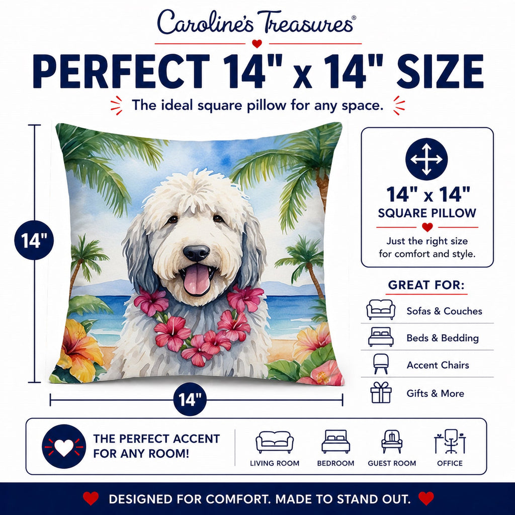 Komondor Luau Decorative Throw Pillow 14x14 Indoor Outdoor Accent Cushion, Fabric Cover with Insert for Sofa, Bed, Porch & Living Room