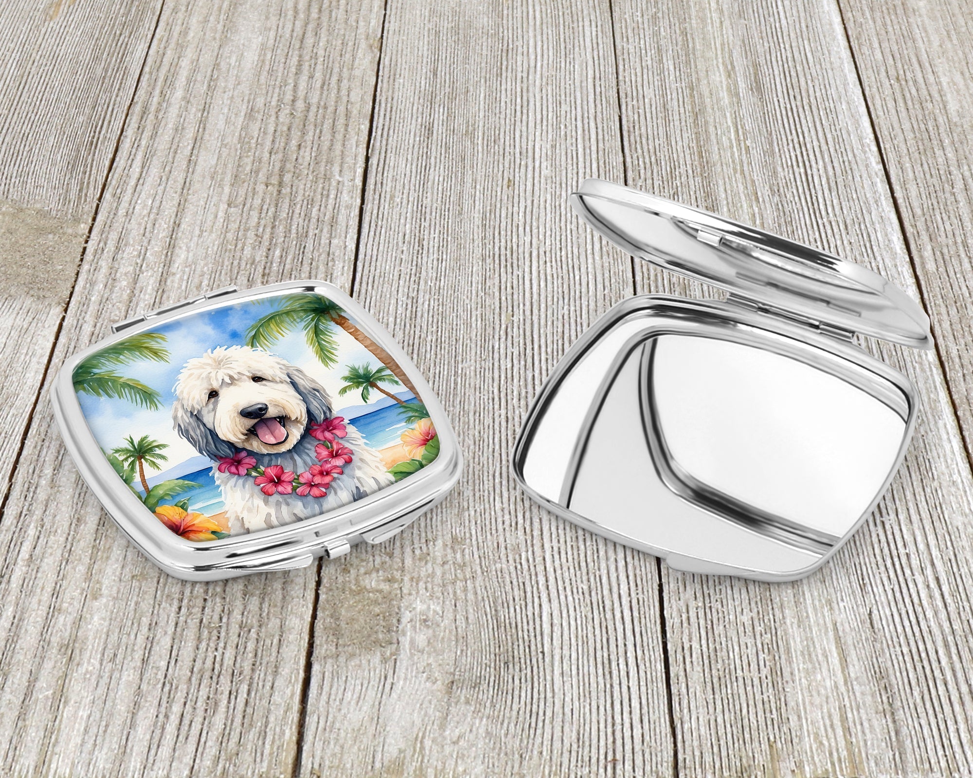 Komondor Luau Compact Mirror Decorative Travel Makeup Mirror for Women Girls Gifts Pocket Makeup Mirror Folding Handheld