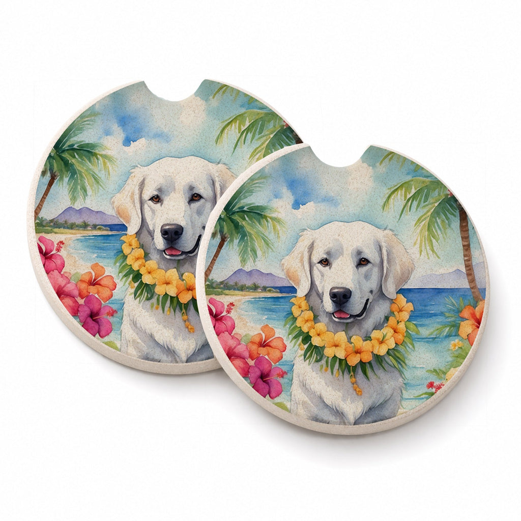 Kuvasz Luau Set of 2 Cup Holder Car Coasters Absorbent Round Sandstone Coasters Gifts for Men or Women, 2.5, Multicolor