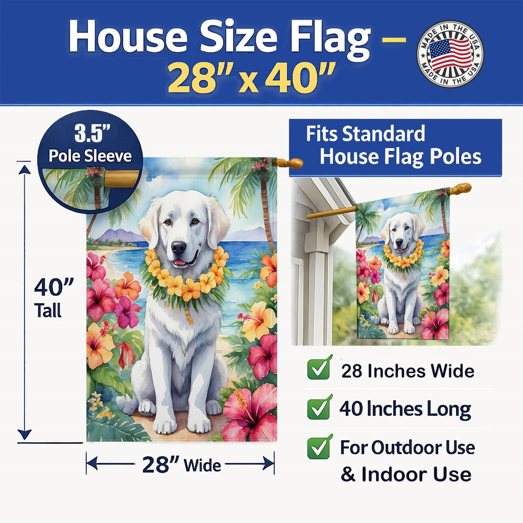 Kuvasz Luau House Flag 28x40 Porch Sleeve Pole Decorative Outside Yard Banner Artwork Wall Hanging, Polyester