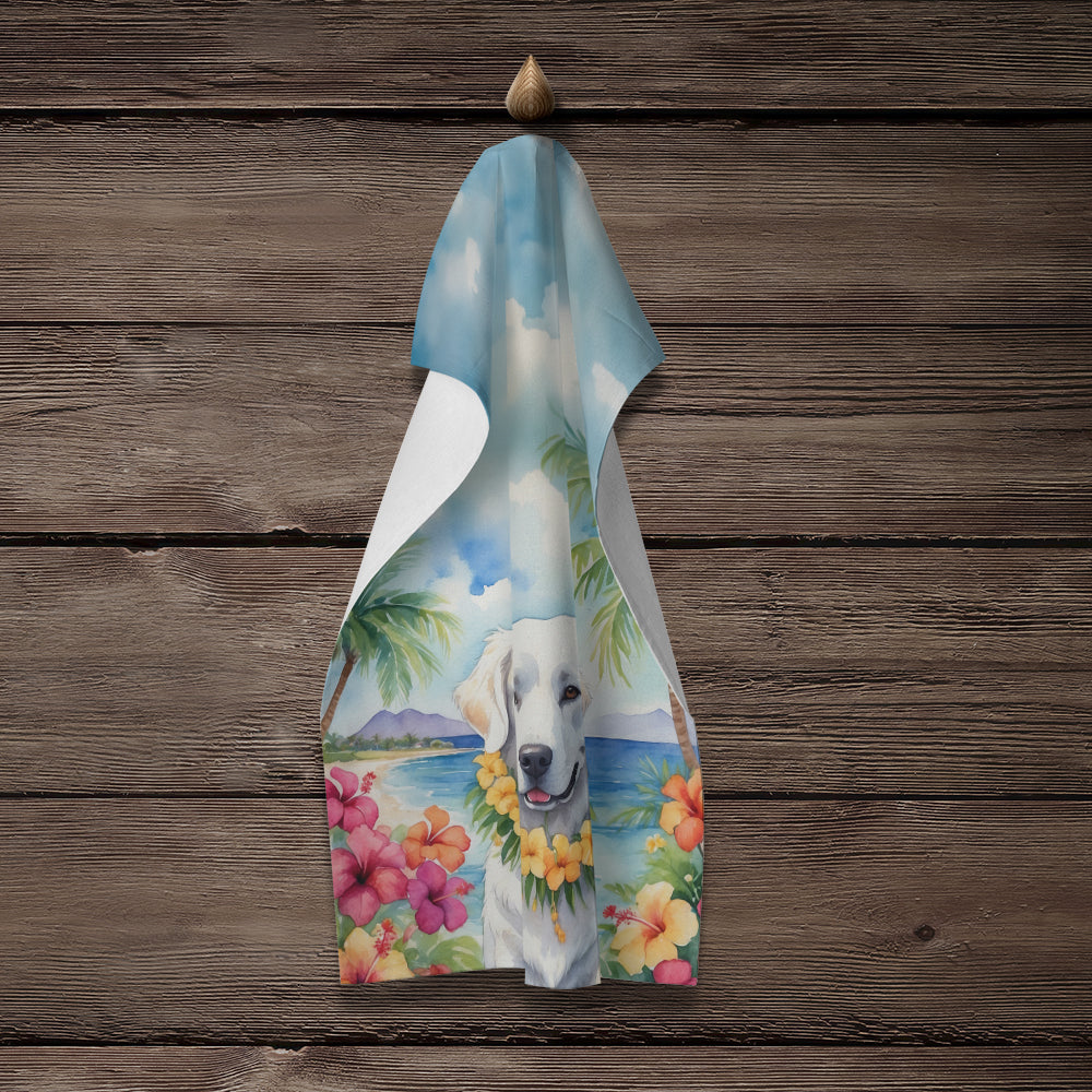 Kuvasz Luau Kitchen Towel Velour Plush Front and Cotton Loop Back Machine Washable
