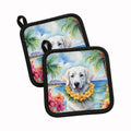 Kuvasz Luau Pot Holder Set of 2 Heat Resistant Quilted Hot Pads 7.5 x 7.5 Inch, Insulated Kitchen Trivets for Cooking & Baking