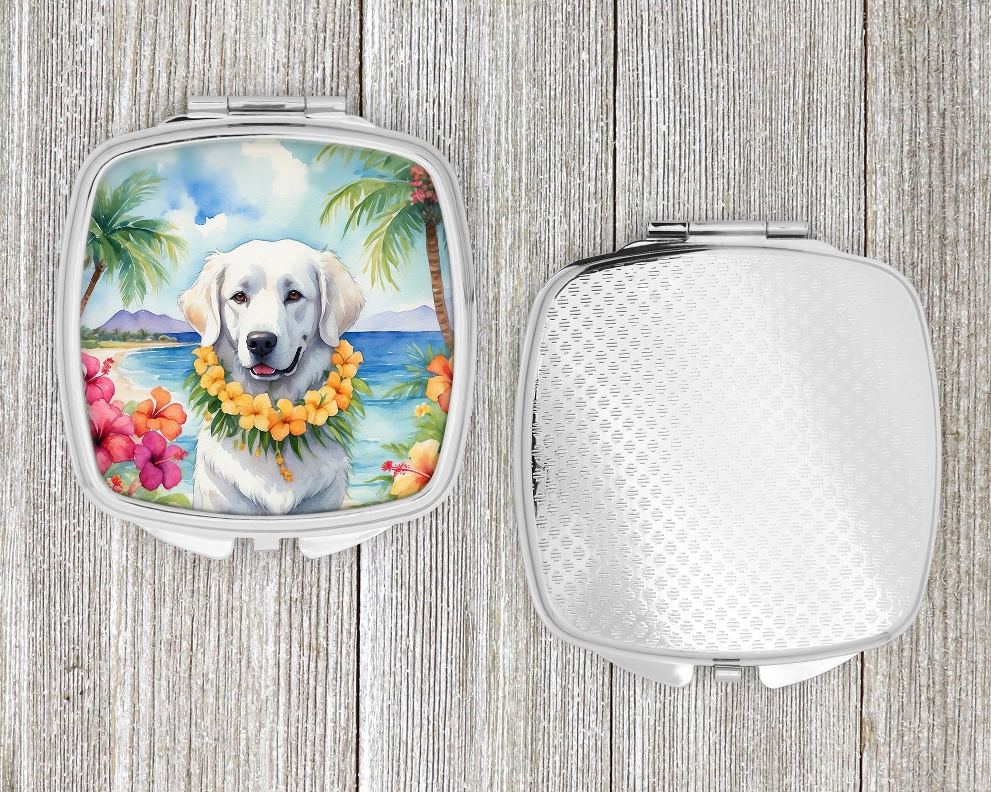 Kuvasz Luau Compact Mirror Decorative Travel Makeup Mirror for Women Girls Gifts Pocket Makeup Mirror Folding Handheld