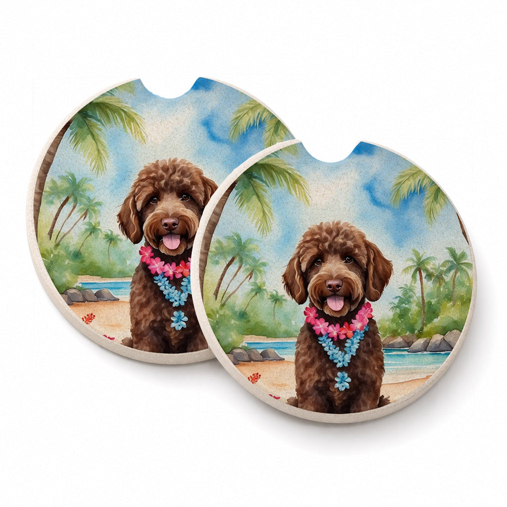 Labradoodle Luau Set of 2 Cup Holder Car Coasters Absorbent Round Sandstone Coasters Gifts for Men or Women, 2.5, Multicolor