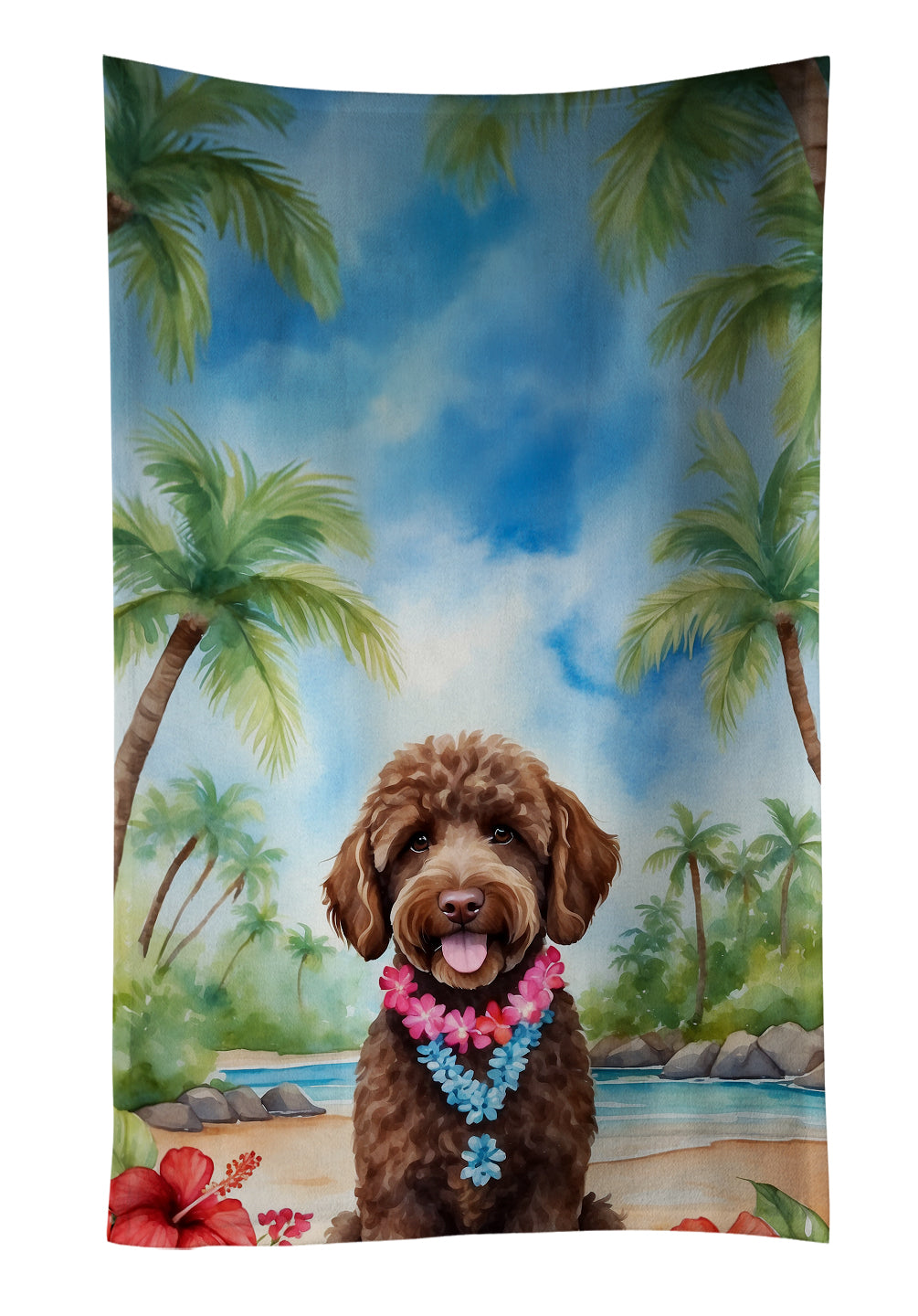 Labradoodle Luau Kitchen Towel Velour Plush Front and Cotton Loop Back Machine Washable