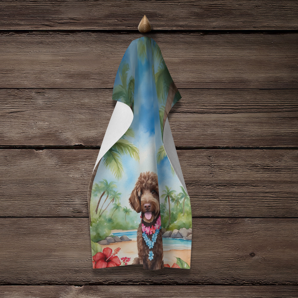Labradoodle Luau Kitchen Towel Velour Plush Front and Cotton Loop Back Machine Washable