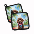 Labradoodle Luau Pot Holder Set of 2 Heat Resistant Quilted Hot Pads 7.5 x 7.5 Inch, Insulated Kitchen Trivets for Cooking & Baking