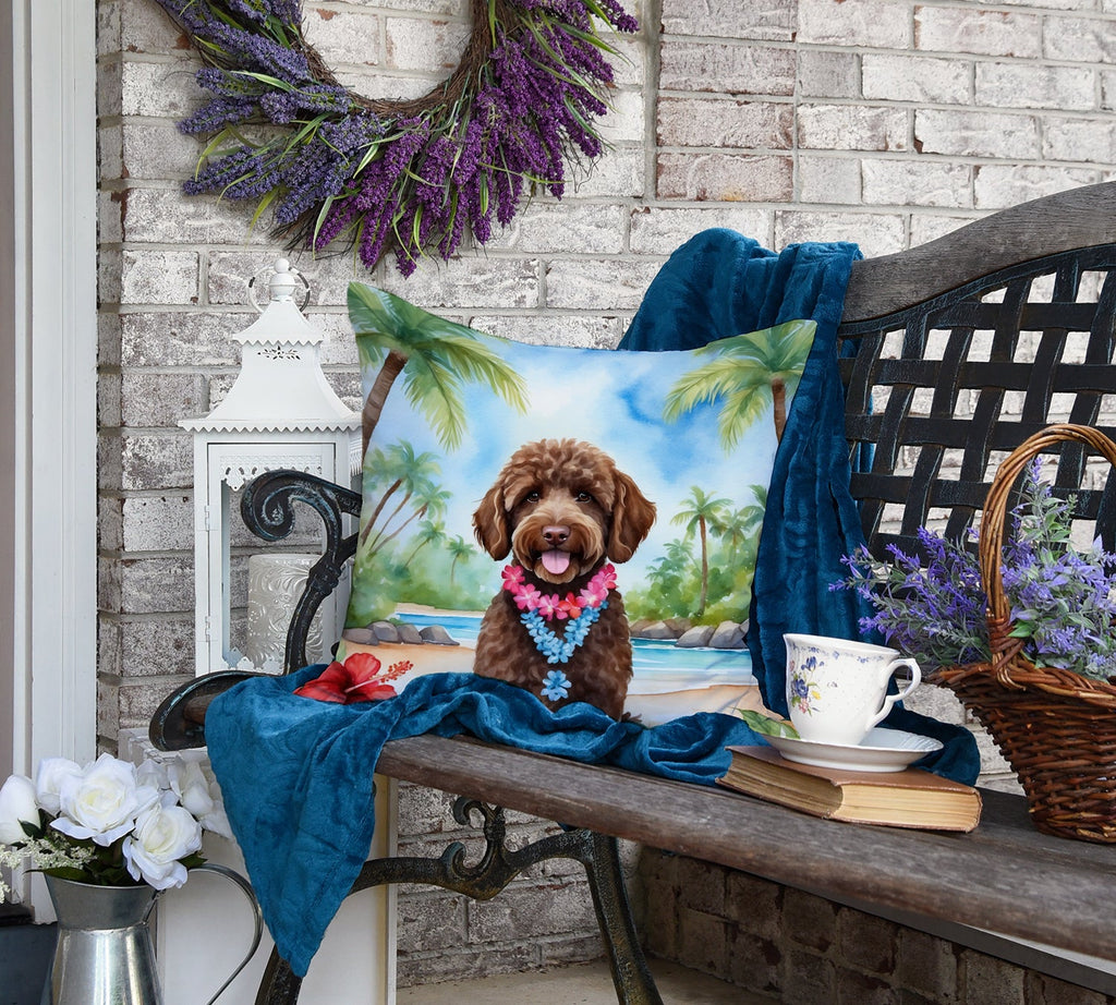 Labradoodle Luau Decorative Throw Pillow 18x18 Indoor Outdoor Accent Cushion, Fabric Cover with Insert for Sofa, Bed, Porch & Living Room