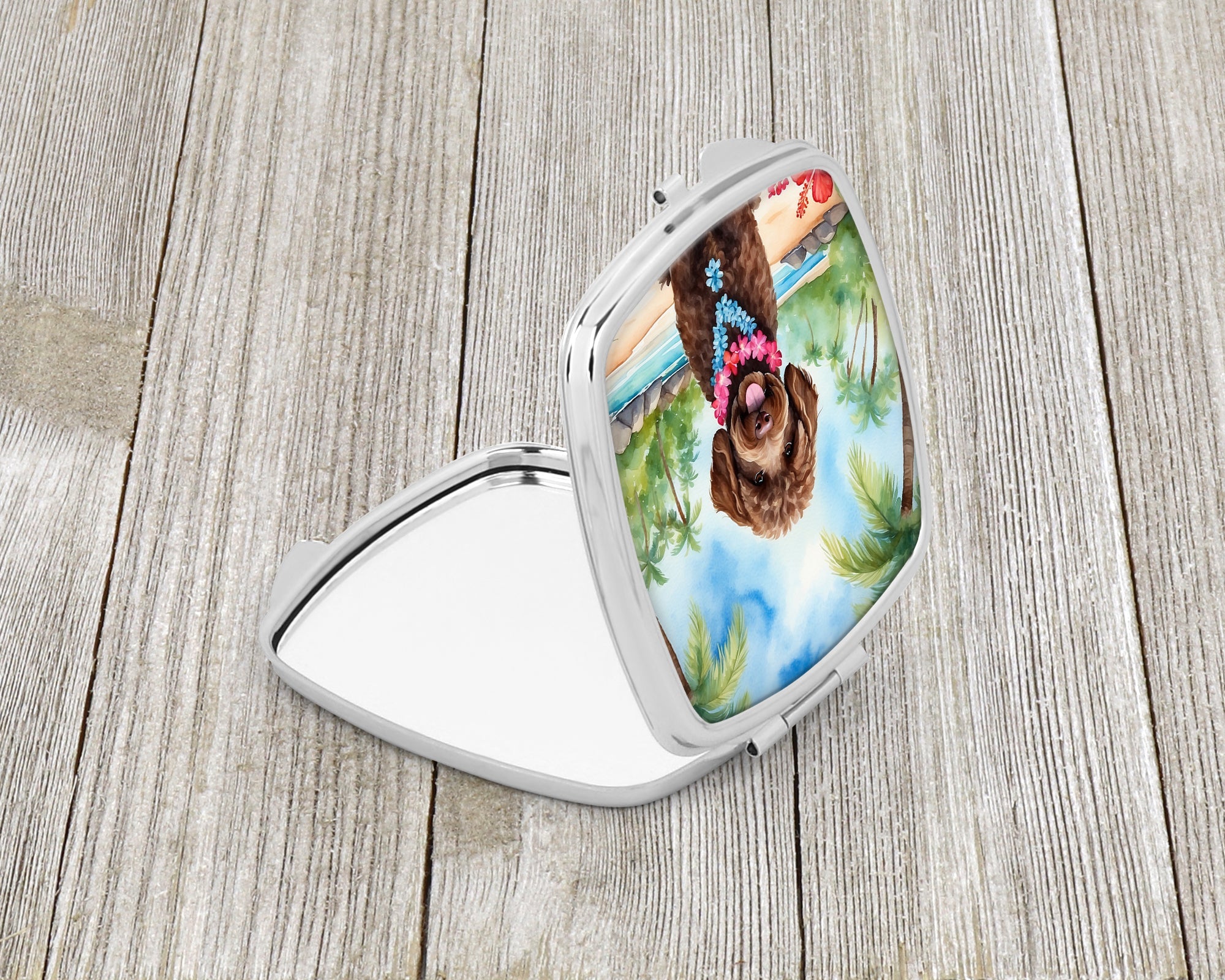 Labradoodle Luau Compact Mirror Decorative Travel Makeup Mirror for Women Girls Gifts Pocket Makeup Mirror Folding Handheld