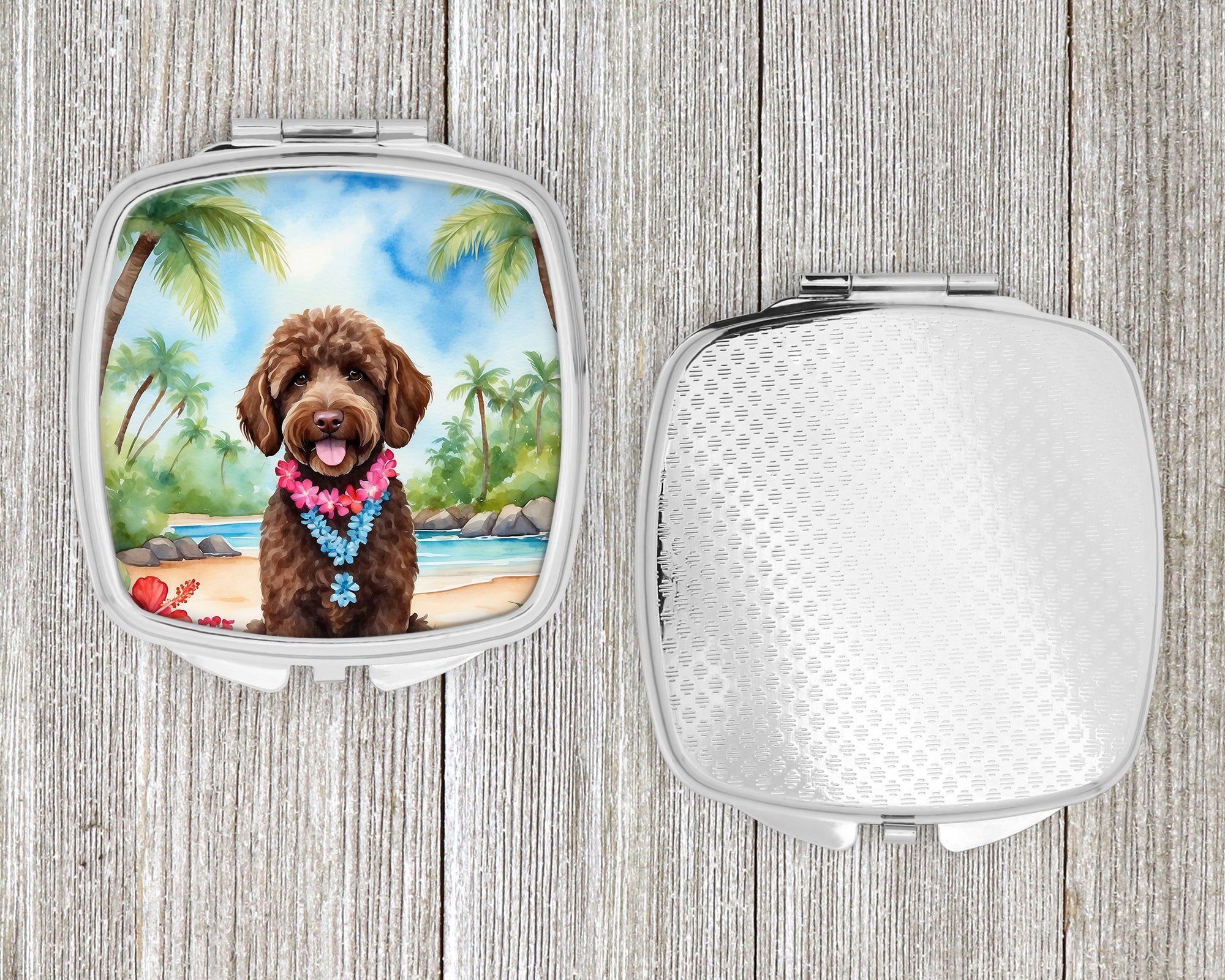 Labradoodle Luau Compact Mirror Decorative Travel Makeup Mirror for Women Girls Gifts Pocket Makeup Mirror Folding Handheld