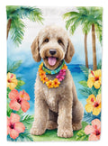 Labradoodle Luau House Flag 28x40 Porch Sleeve Pole Decorative Outside Yard Banner Artwork Wall Hanging, Polyester