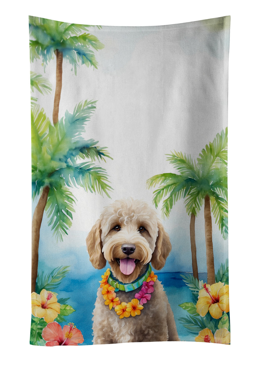 Labradoodle Luau Kitchen Towel Velour Plush Front and Cotton Loop Back Machine Washable