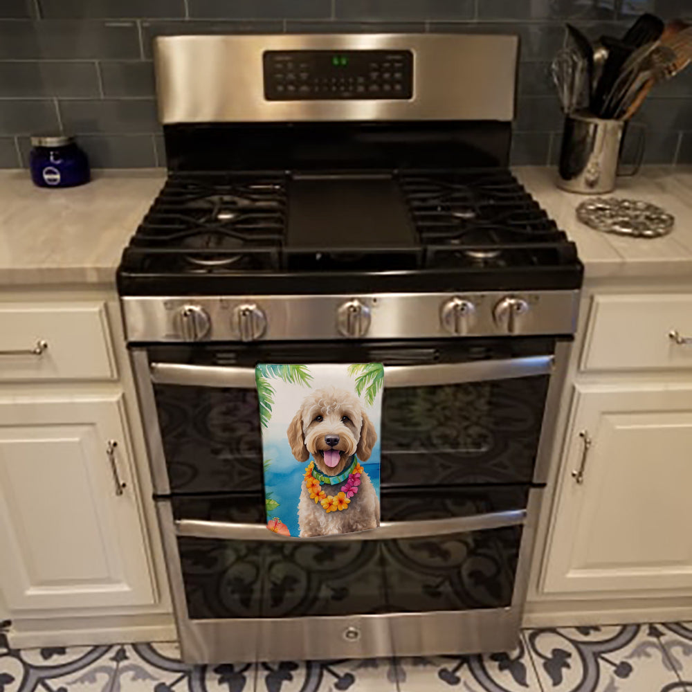 Labradoodle Luau Kitchen Towel Velour Plush Front and Cotton Loop Back Machine Washable