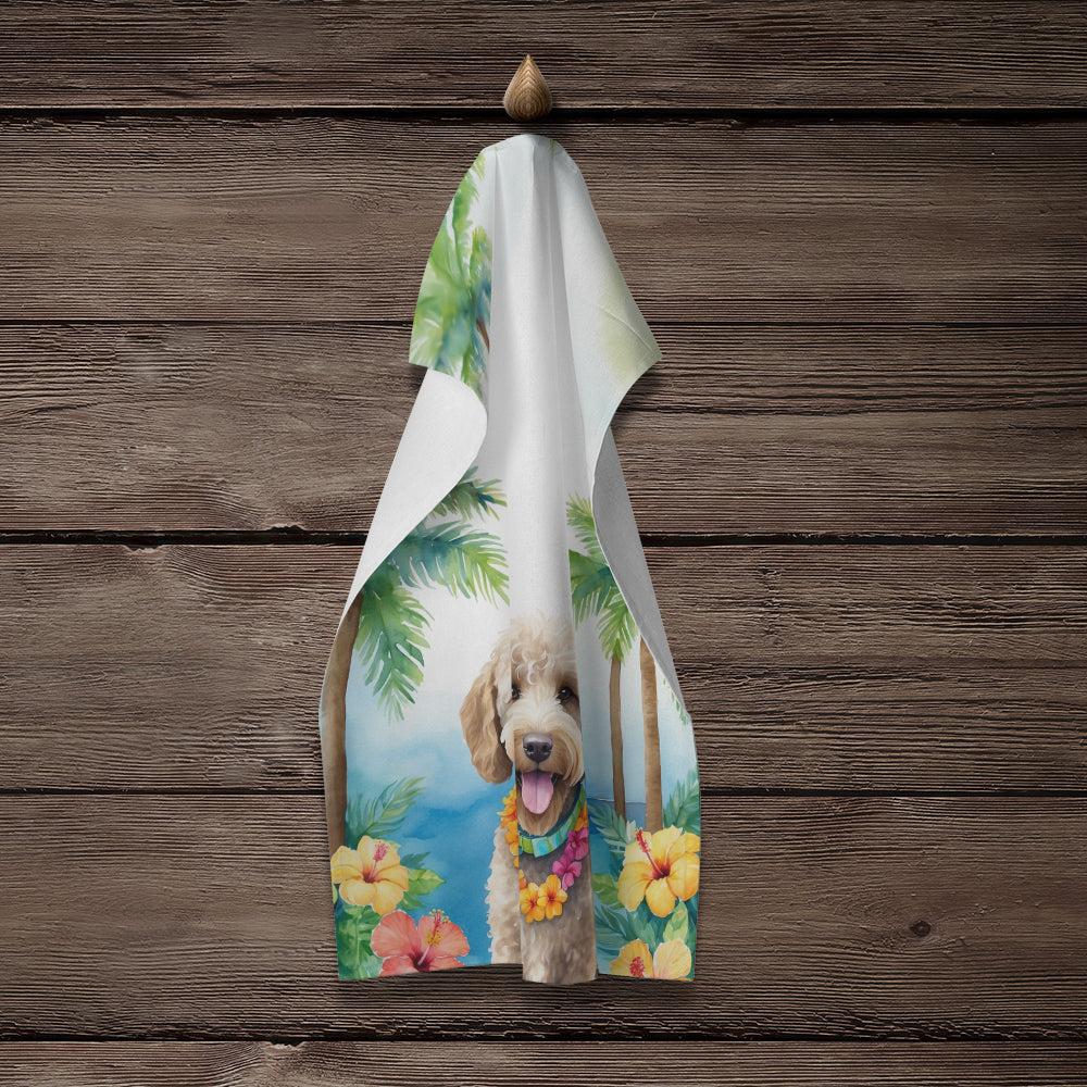 Labradoodle Luau Kitchen Towel Velour Plush Front and Cotton Loop Back Machine Washable