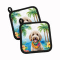 Labradoodle Luau Pot Holder Set of 2 Heat Resistant Quilted Hot Pads 7.5 x 7.5 Inch, Insulated Kitchen Trivets for Cooking & Baking