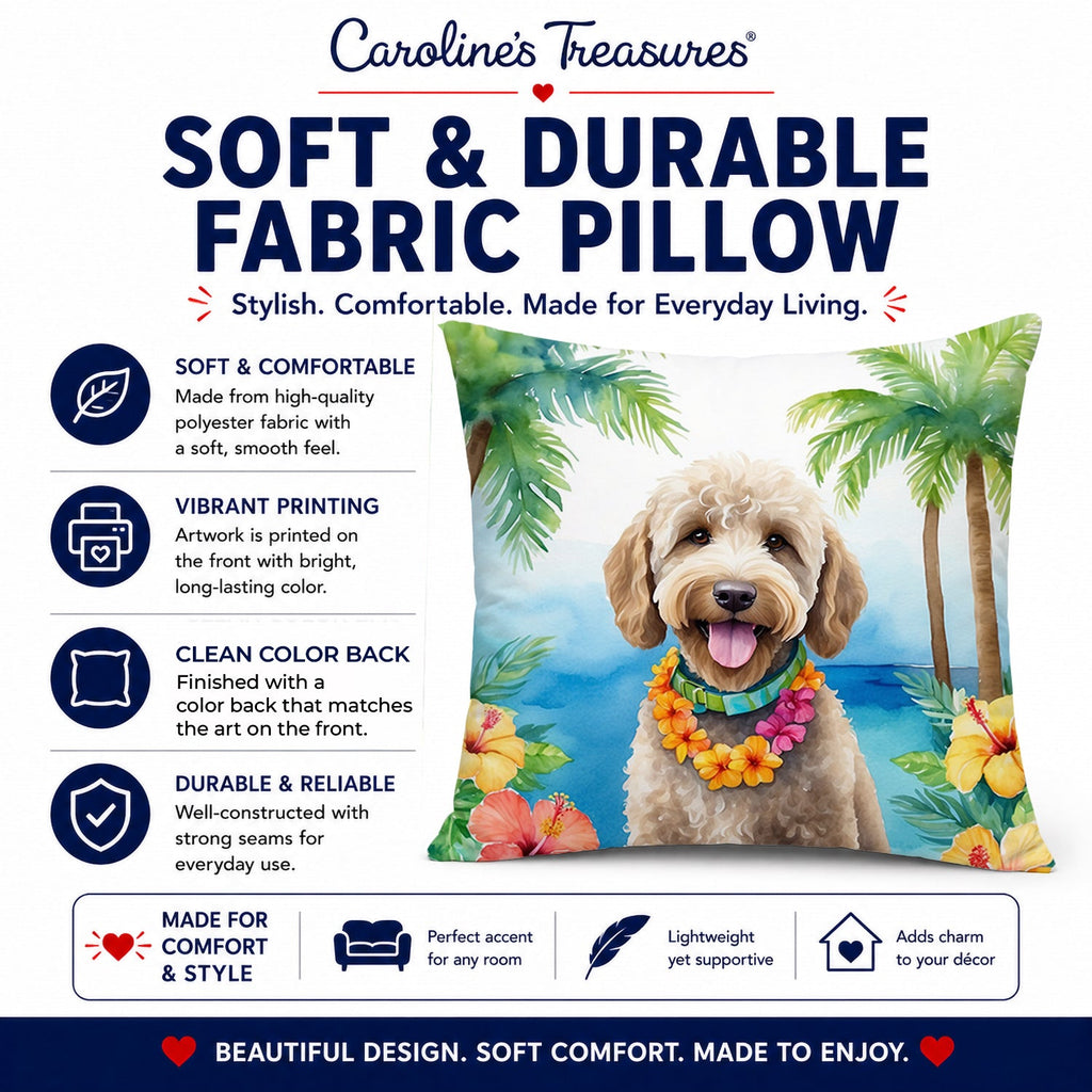 Labradoodle Luau Decorative Throw Pillow 14x14 Indoor Outdoor Accent Cushion, Fabric Cover with Insert for Sofa, Bed, Porch & Living Room