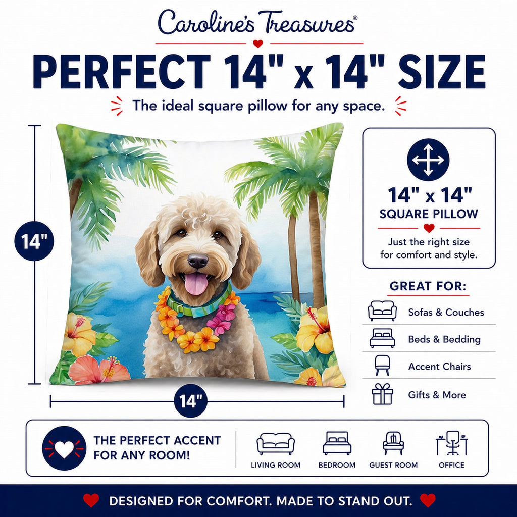 Labradoodle Luau Decorative Throw Pillow 14x14 Indoor Outdoor Accent Cushion, Fabric Cover with Insert for Sofa, Bed, Porch & Living Room