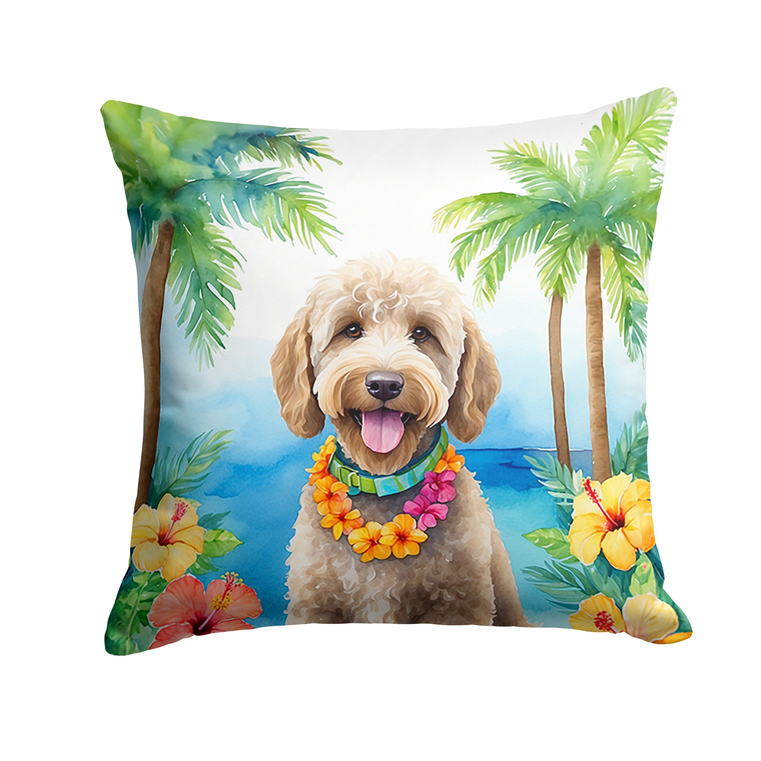 Labradoodle Luau Decorative Throw Pillow 18x18 Indoor Outdoor Accent Cushion, Fabric Cover with Insert for Sofa, Bed, Porch & Living Room