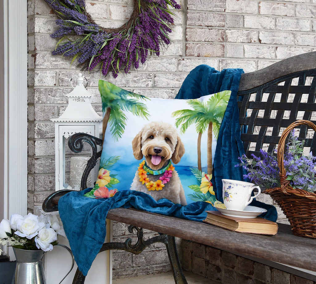 Labradoodle Luau Decorative Throw Pillow 18x18 Indoor Outdoor Accent Cushion, Fabric Cover with Insert for Sofa, Bed, Porch & Living Room