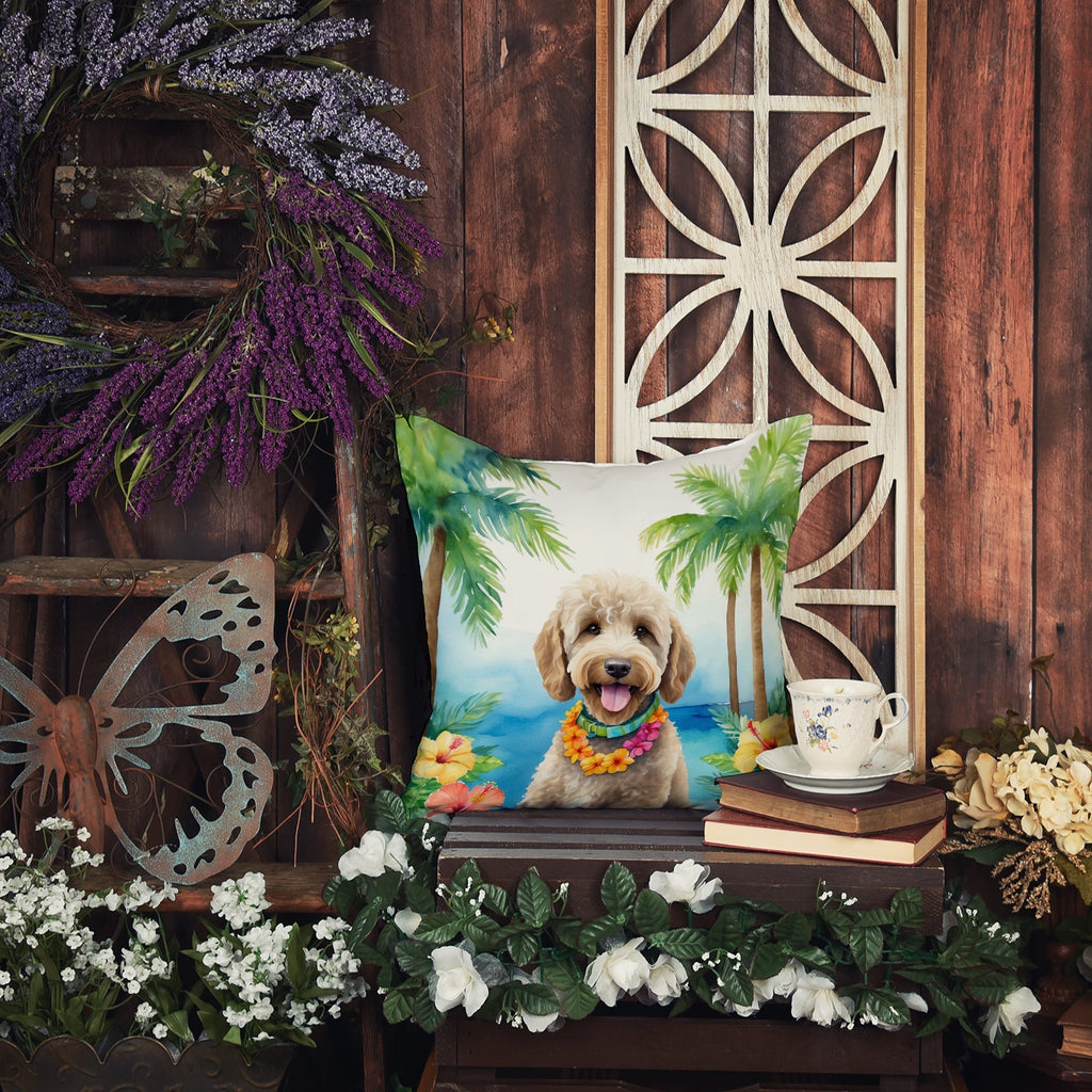 Labradoodle Luau Decorative Throw Pillow 18x18 Indoor Outdoor Accent Cushion, Fabric Cover with Insert for Sofa, Bed, Porch & Living Room