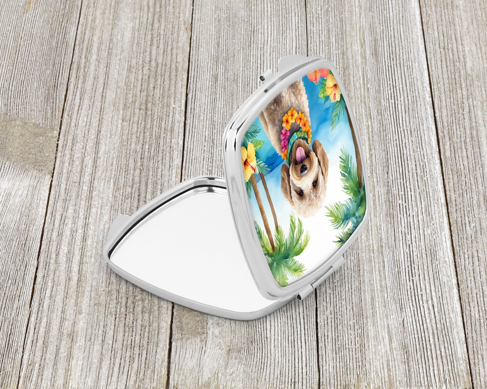 Labradoodle Luau Compact Mirror Decorative Travel Makeup Mirror for Women Girls Gifts Pocket Makeup Mirror Folding Handheld