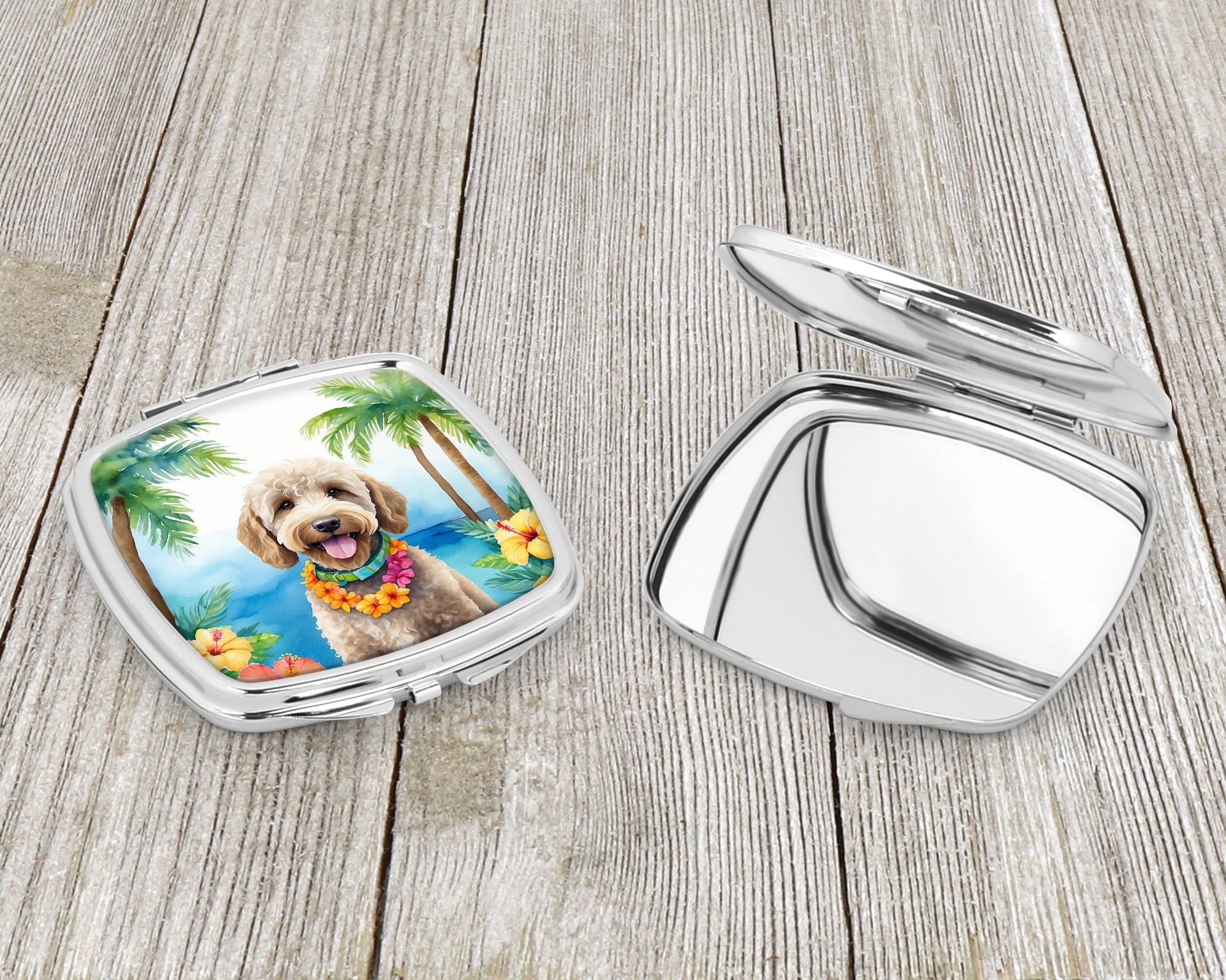 Labradoodle Luau Compact Mirror Decorative Travel Makeup Mirror for Women Girls Gifts Pocket Makeup Mirror Folding Handheld