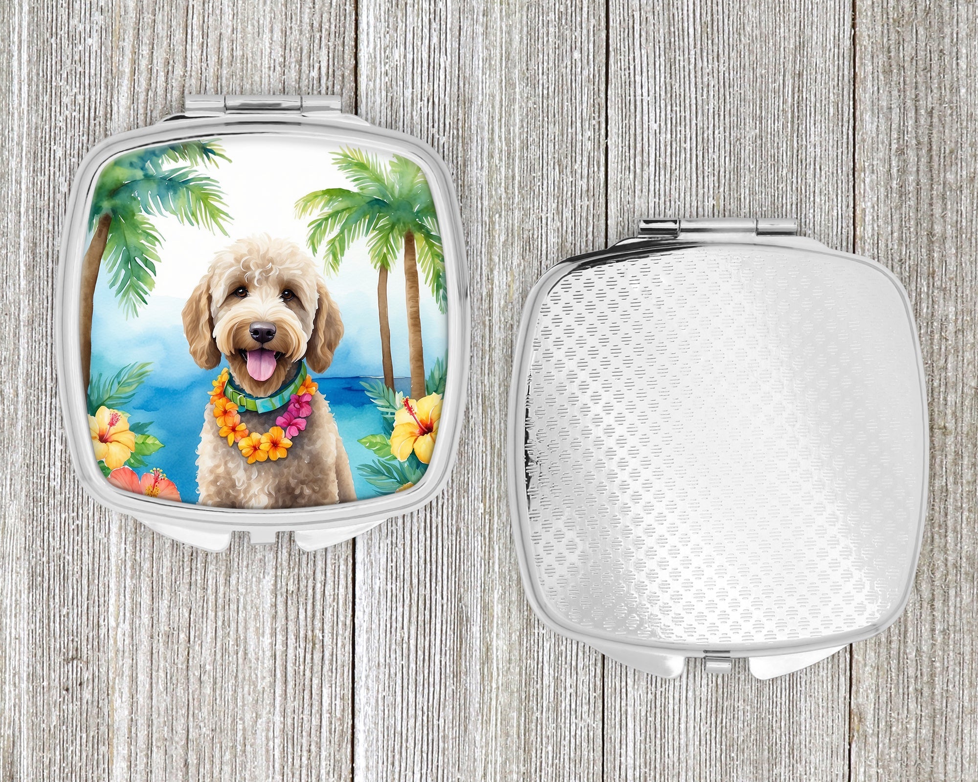 Labradoodle Luau Compact Mirror Decorative Travel Makeup Mirror for Women Girls Gifts Pocket Makeup Mirror Folding Handheld