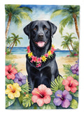 Black Labrador Retriever Luau House Flag 28x40 Porch Sleeve Pole Decorative Outside Yard Banner Artwork Wall Hanging, Polyester