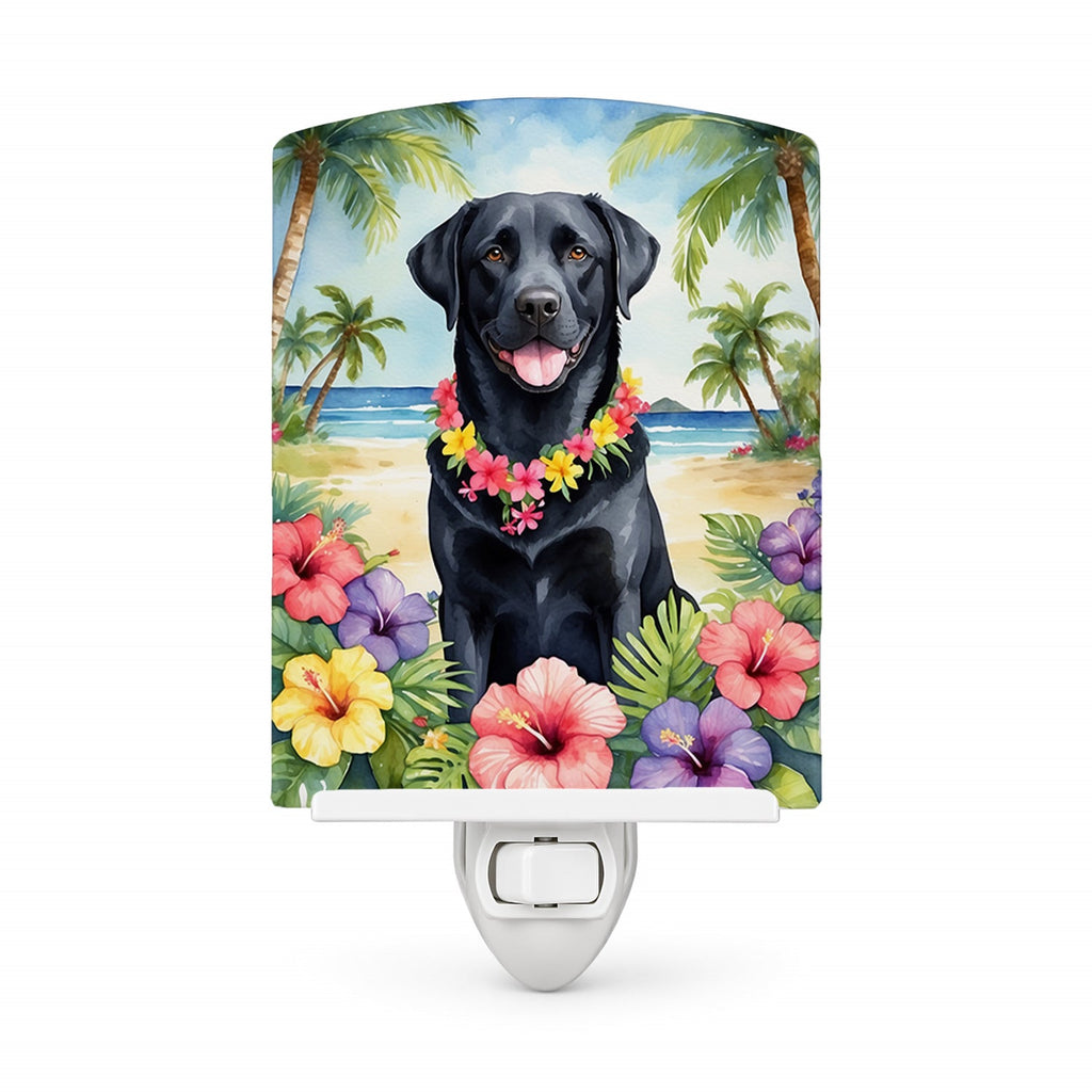 Black Labrador Retriever Luau Ceramic Night Light Compact, UL-Certified, Ideal for Bedroom, Bathroom, Nursery, Hallway, Kitchen, 6x4x3, Multicolor