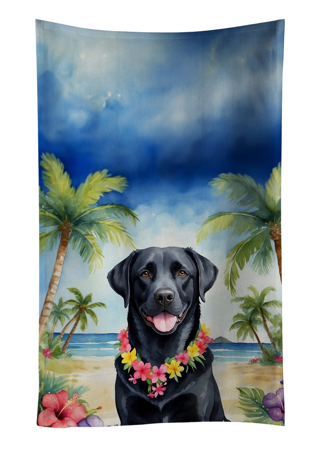 Black Labrador Retriever Luau Kitchen Towel Velour Plush Front and Cotton Loop Back Machine Washable