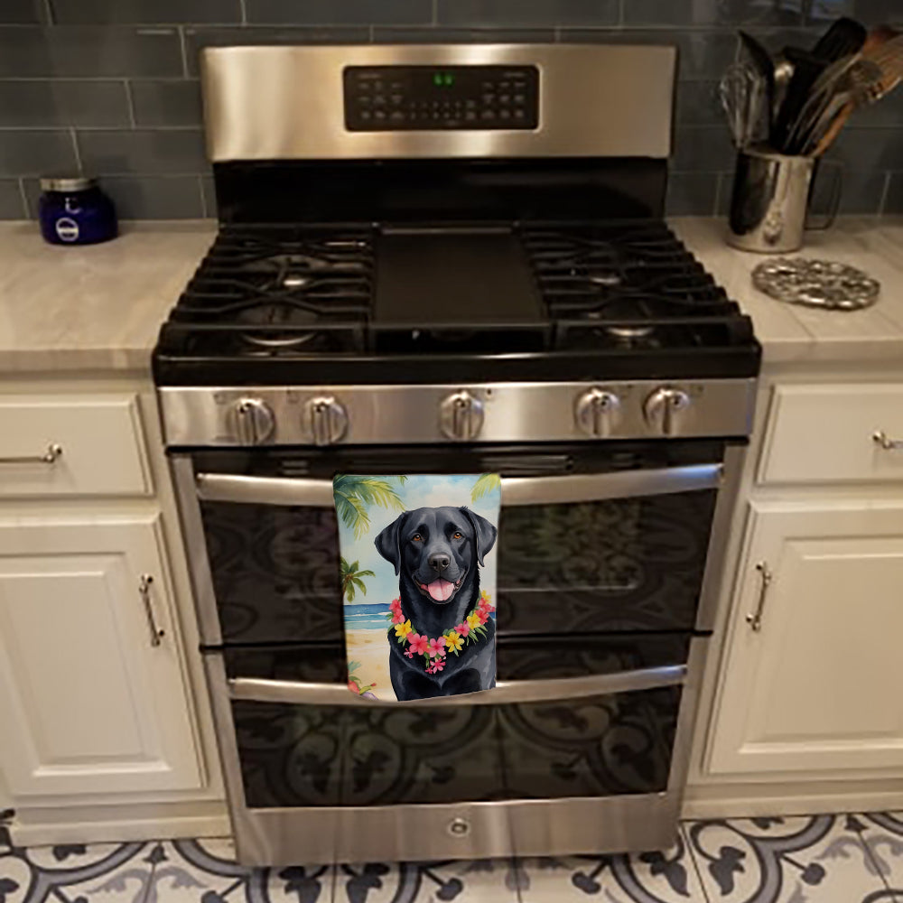 Black Labrador Retriever Luau Kitchen Towel Velour Plush Front and Cotton Loop Back Machine Washable