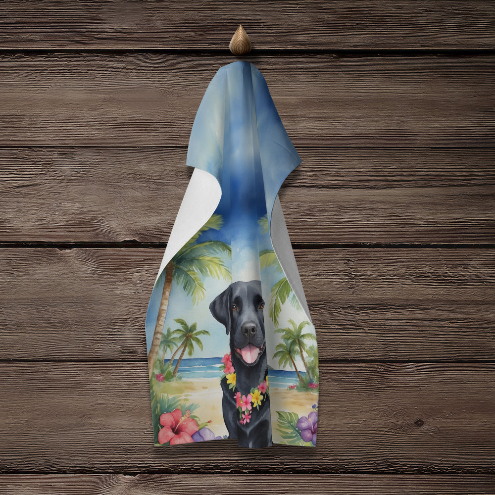 Black Labrador Retriever Luau Kitchen Towel Velour Plush Front and Cotton Loop Back Machine Washable