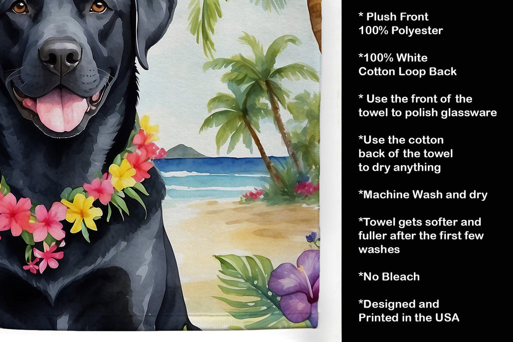 Black Labrador Retriever Luau Kitchen Towel Velour Plush Front and Cotton Loop Back Machine Washable