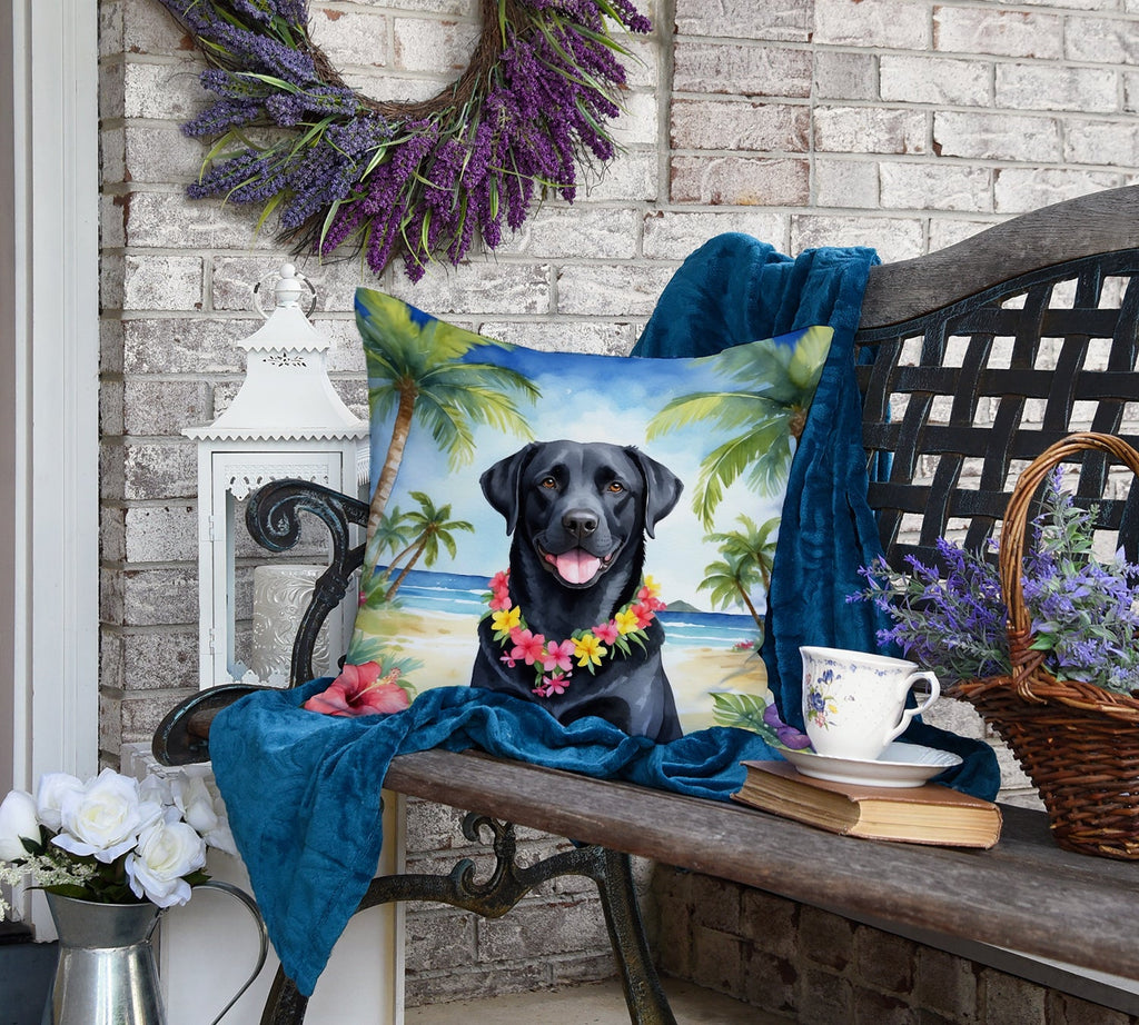 Black Labrador Retriever Luau Decorative Throw Pillow 18x18 Indoor Outdoor Accent Cushion, Fabric Cover with Insert for Sofa, Bed, Porch & Living Room
