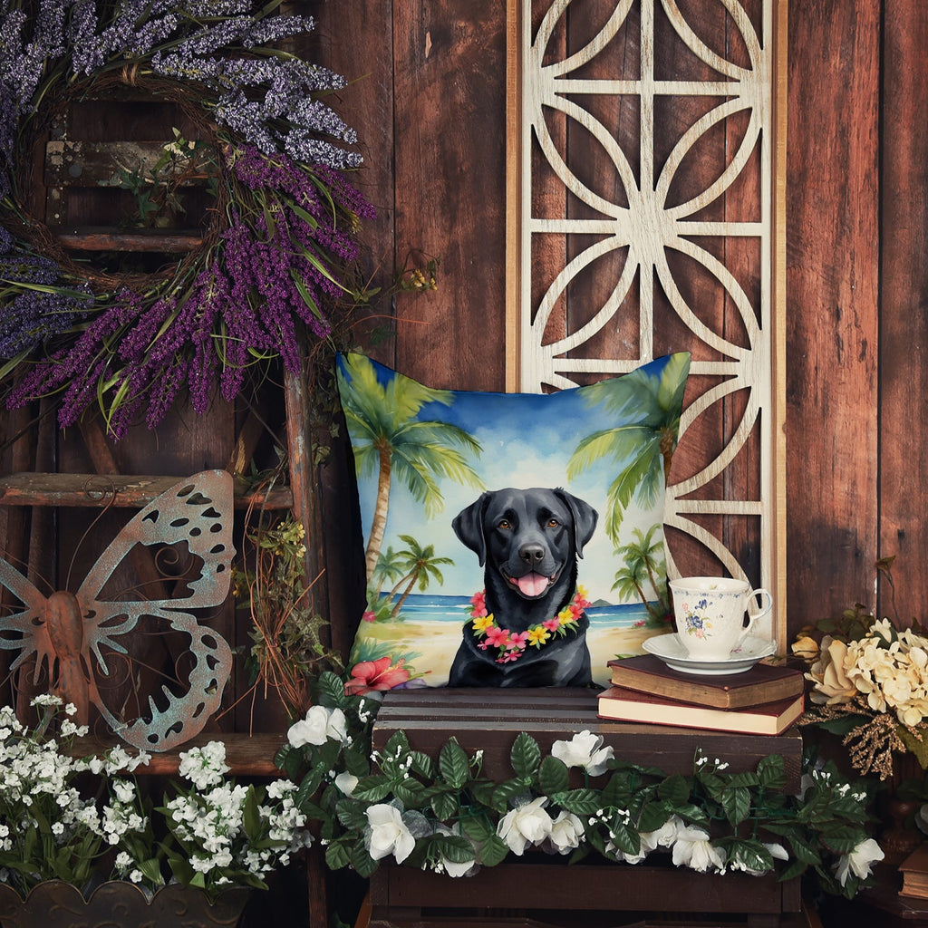 Black Labrador Retriever Luau Decorative Throw Pillow 18x18 Indoor Outdoor Accent Cushion, Fabric Cover with Insert for Sofa, Bed, Porch & Living Room