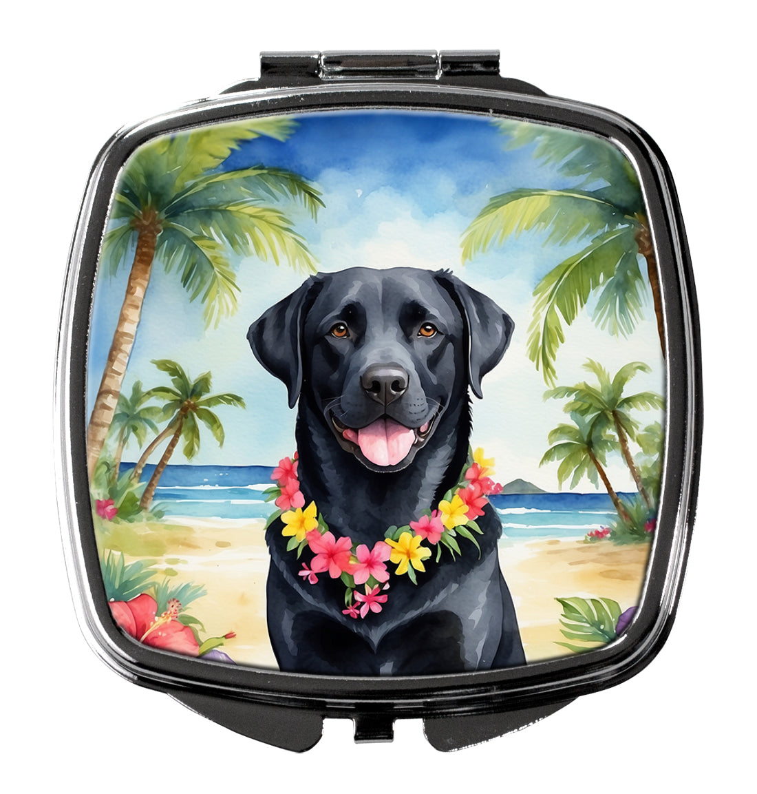 Black Labrador Retriever Luau Compact Mirror Decorative Travel Makeup Mirror for Women Girls Gifts Pocket Makeup Mirror Folding Handheld