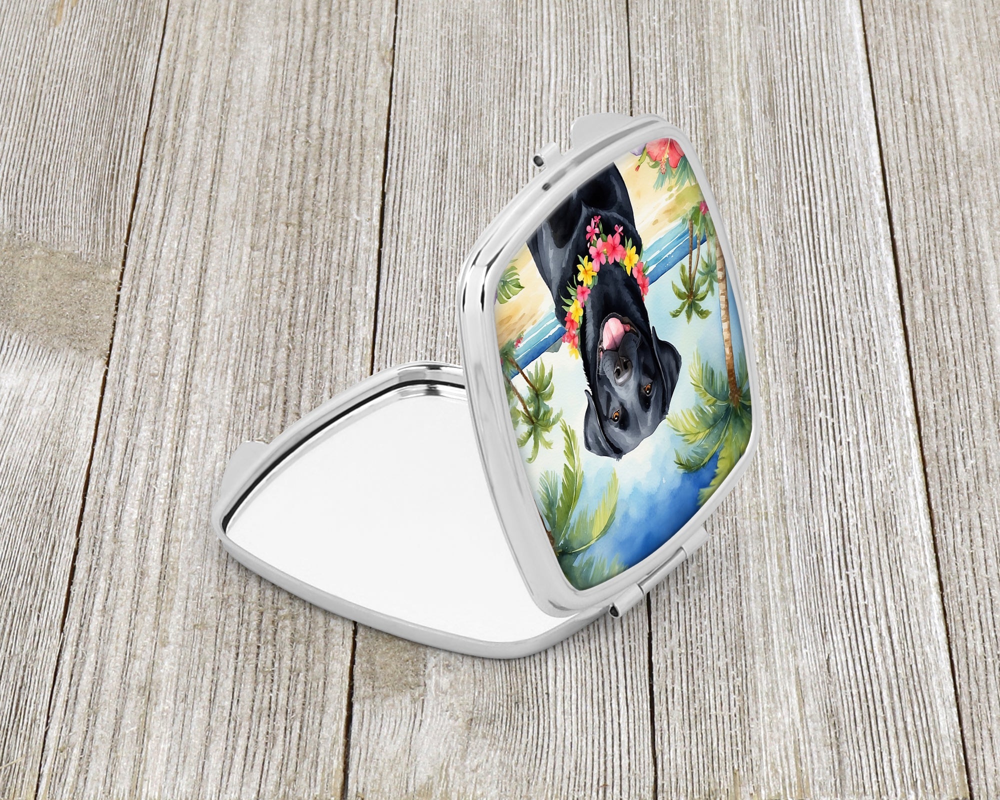 Black Labrador Retriever Luau Compact Mirror Decorative Travel Makeup Mirror for Women Girls Gifts Pocket Makeup Mirror Folding Handheld