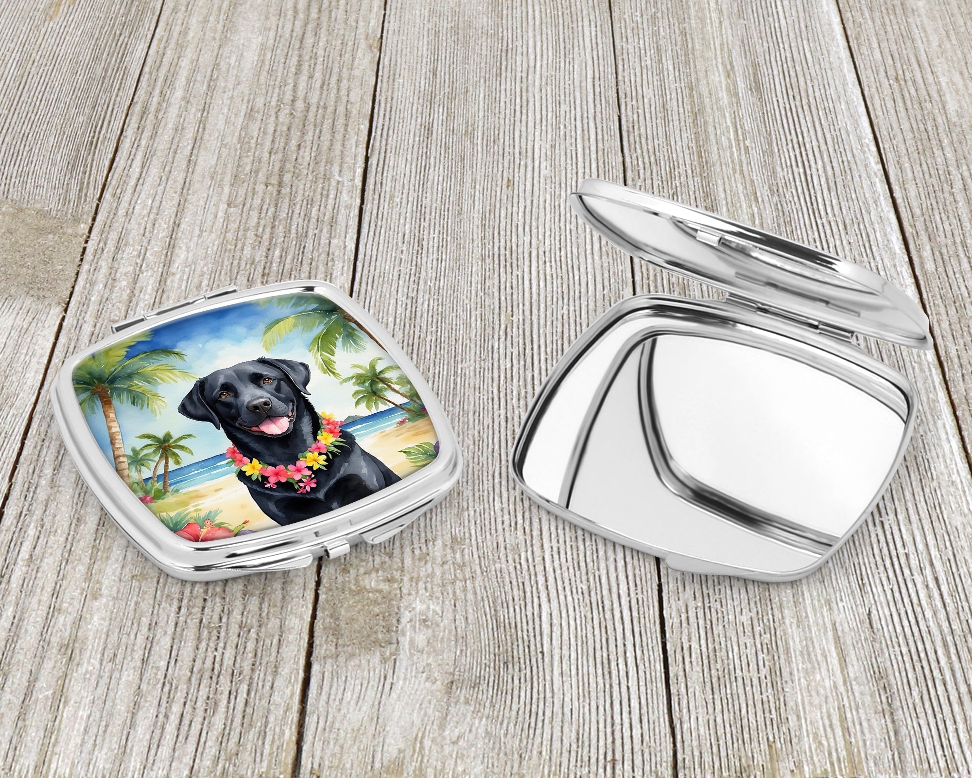 Black Labrador Retriever Luau Compact Mirror Decorative Travel Makeup Mirror for Women Girls Gifts Pocket Makeup Mirror Folding Handheld