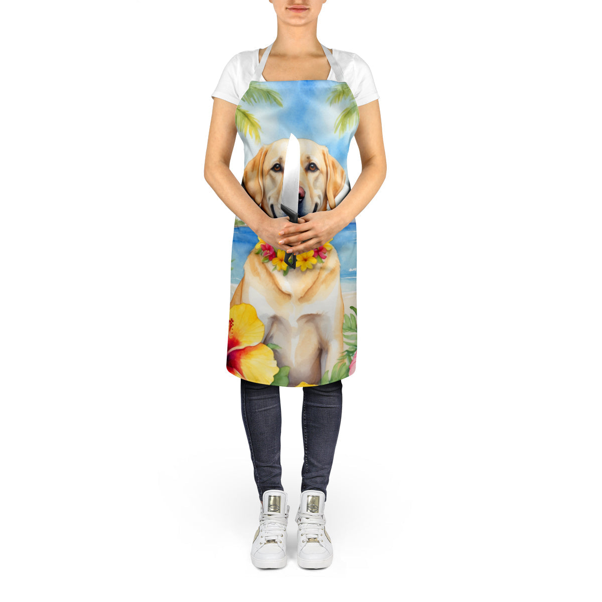 Yellow Labrador Retriever Luau Apron Cooking Kitchen Server Baking Crafts Gardening for Adult Women Men, Unisex, Large, Multicolor