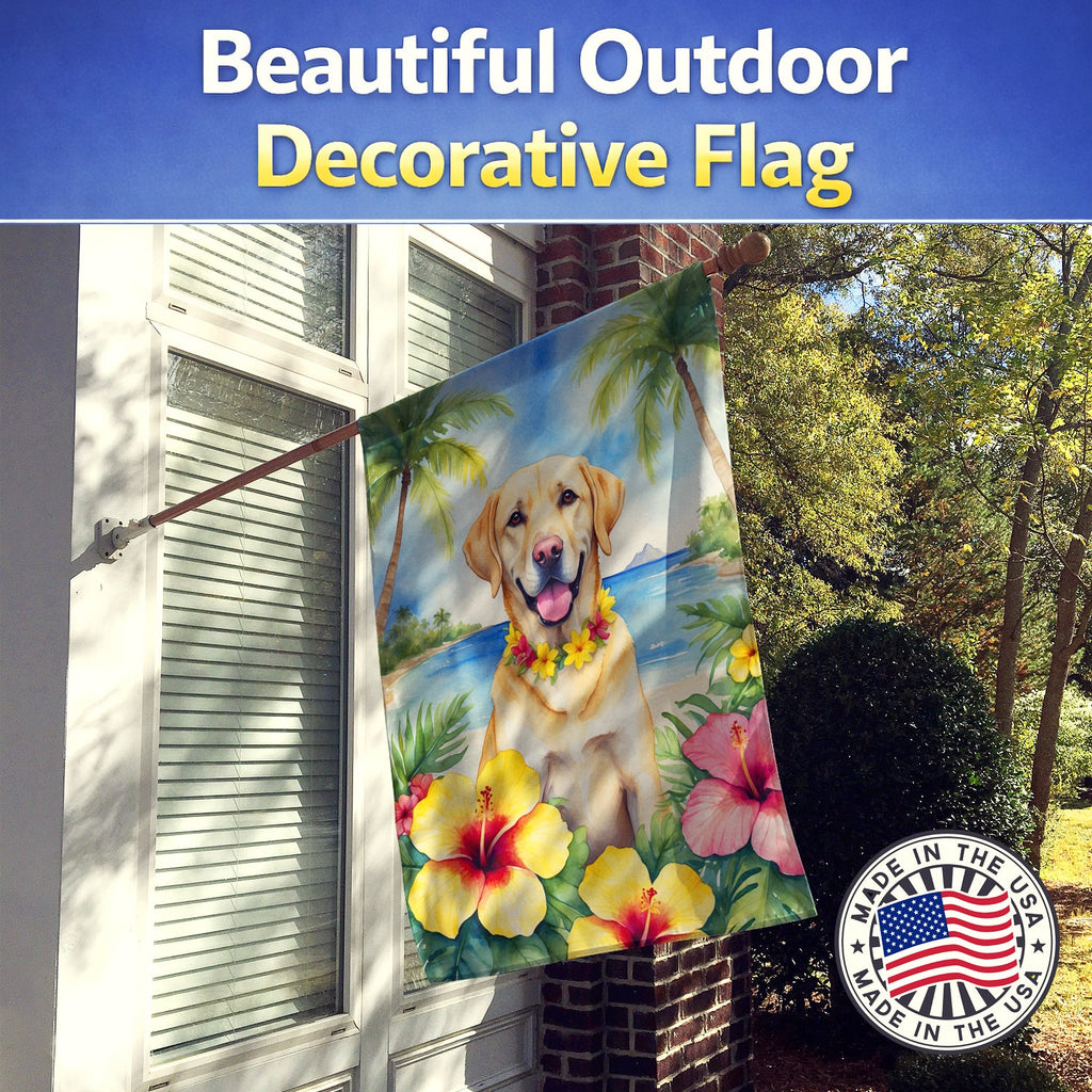 Yellow Labrador Retriever Luau House Flag 28x40 Porch Sleeve Pole Decorative Outside Yard Banner Artwork Wall Hanging, Polyester