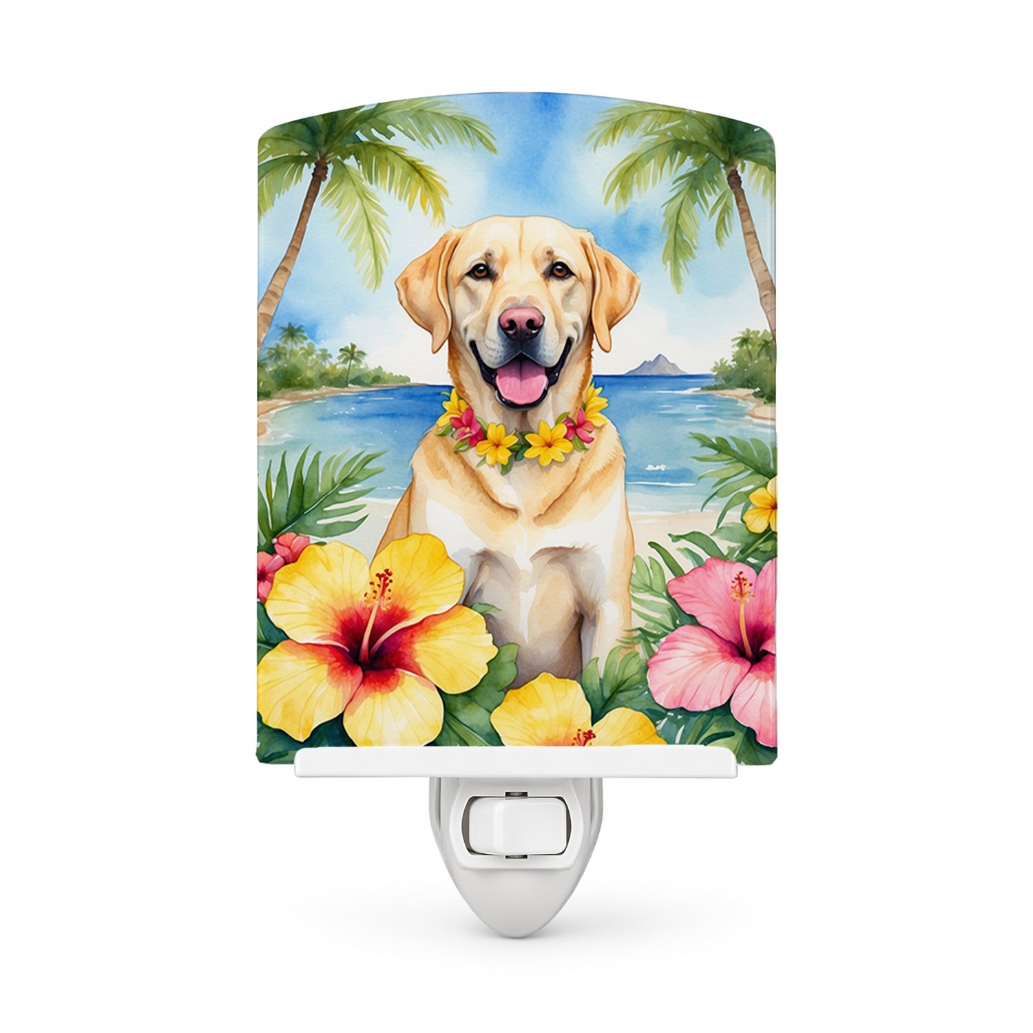 Yellow Labrador Retriever Luau Ceramic Night Light Compact, UL-Certified, Ideal for Bedroom, Bathroom, Nursery, Hallway, Kitchen, 6x4x3, Multicolor