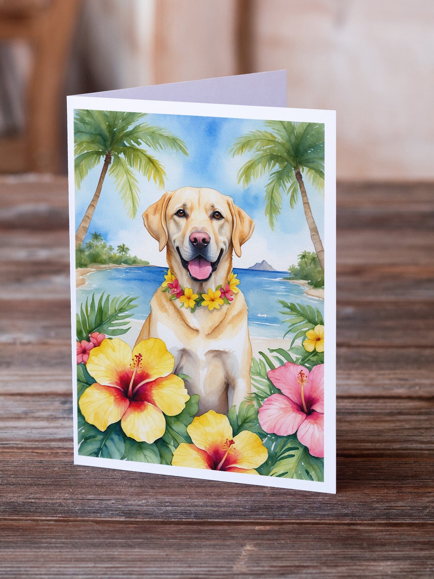 Yellow Labrador Retriever Luau Greeting Cards Pack of 8 Blank Cards with Envelopes Whimsical A7 Size 5x7