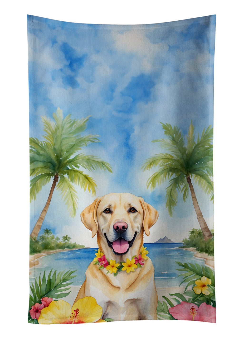 Yellow Labrador Retriever Luau Kitchen Towel Velour Plush Front and Cotton Loop Back Machine Washable