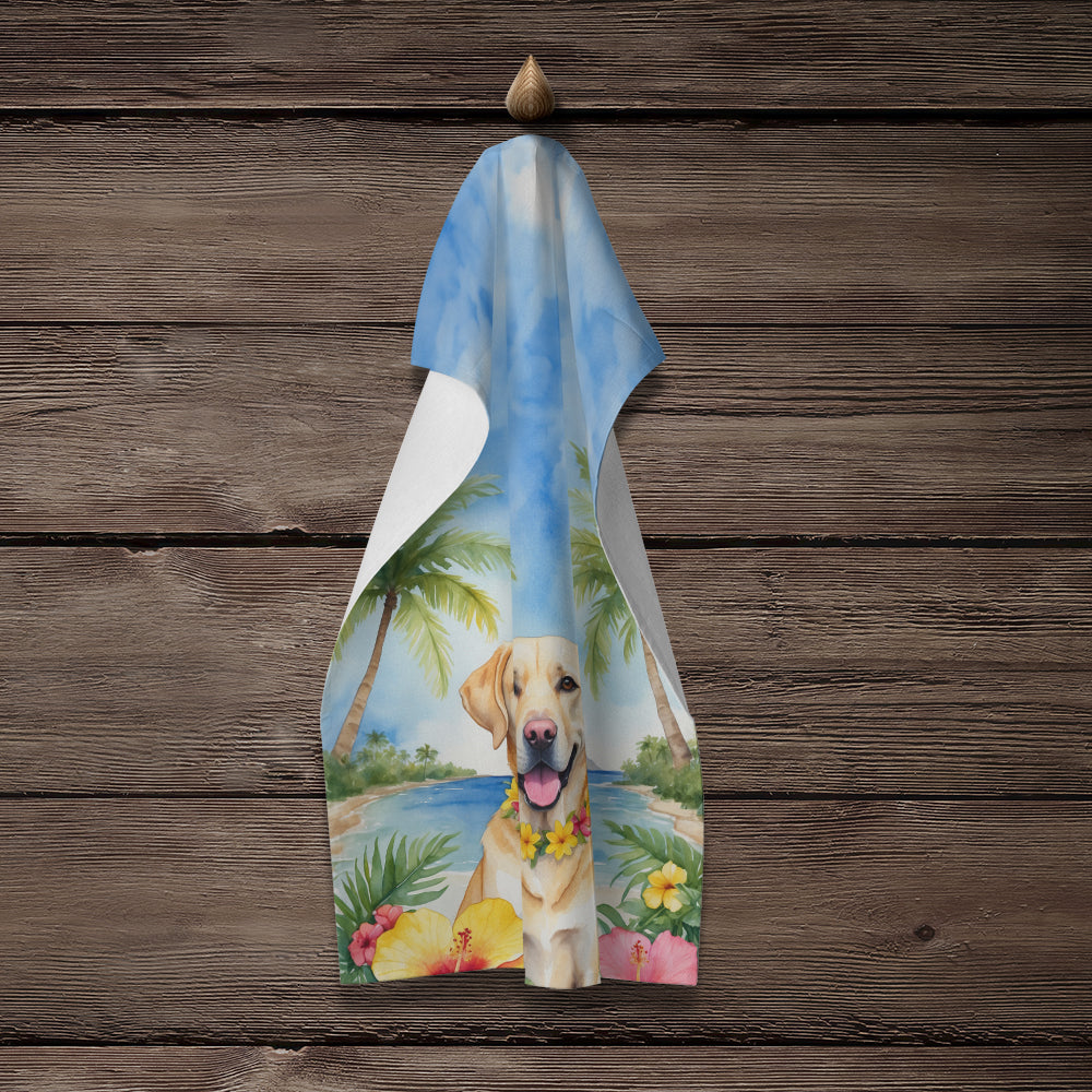 Yellow Labrador Retriever Luau Kitchen Towel Velour Plush Front and Cotton Loop Back Machine Washable