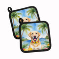 Yellow Labrador Retriever Luau Pot Holder Set of 2 Heat Resistant Quilted Hot Pads 7.5 x 7.5 Inch, Insulated Kitchen Trivets for Cooking & Baking
